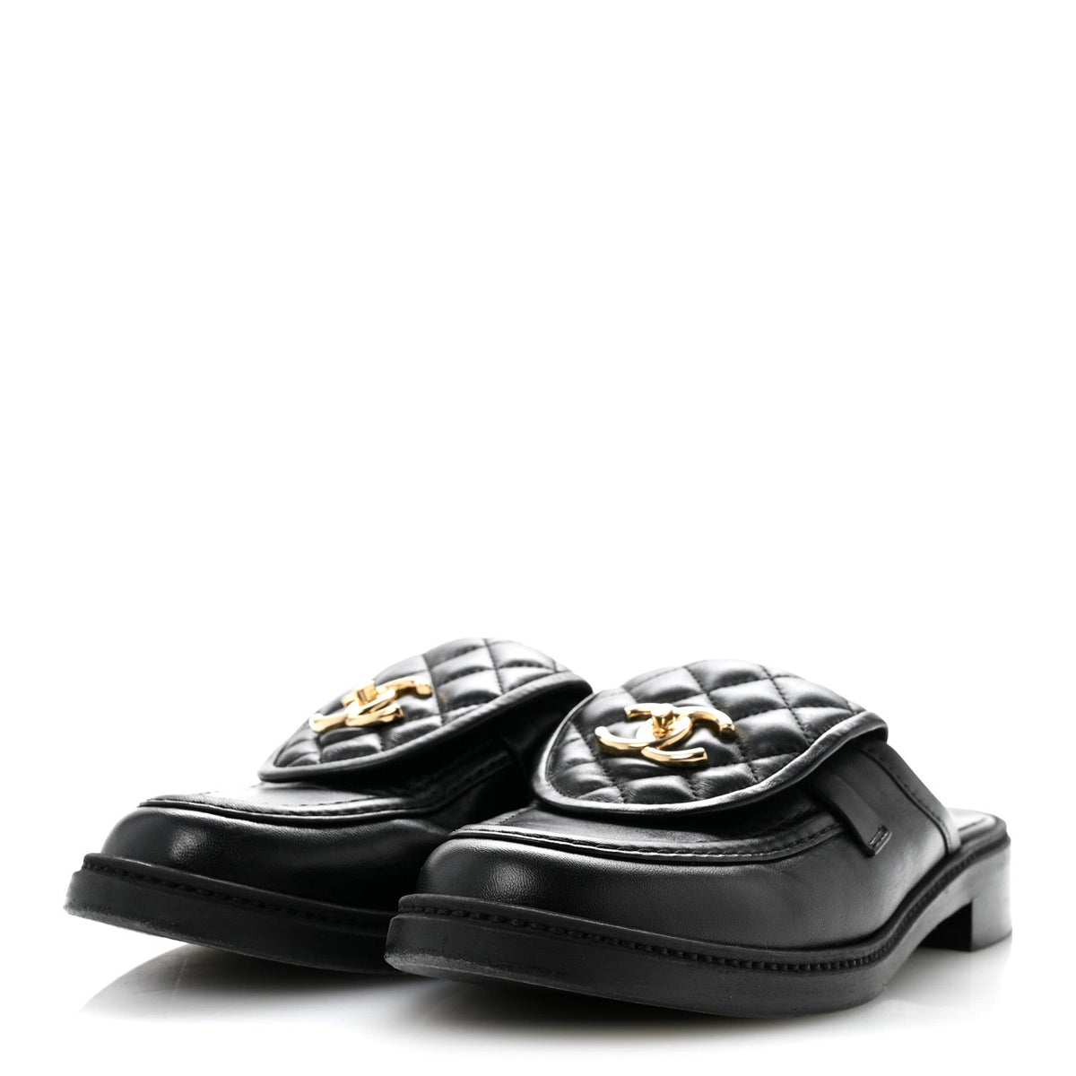 Lambskin Quilted CC Turnlock Mules 39.5 Black