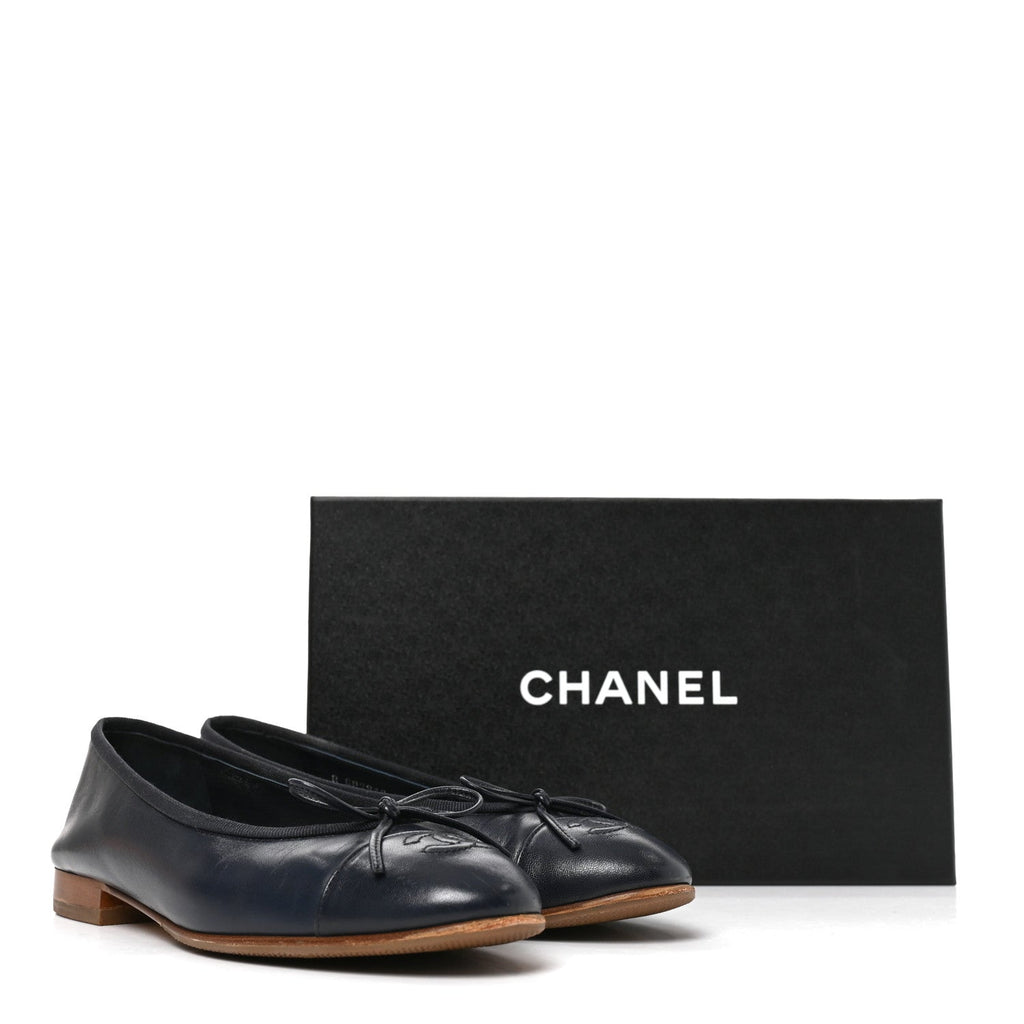 Goatskin CC Cap Toe Ballerina Flats 37.5 Dark Blue