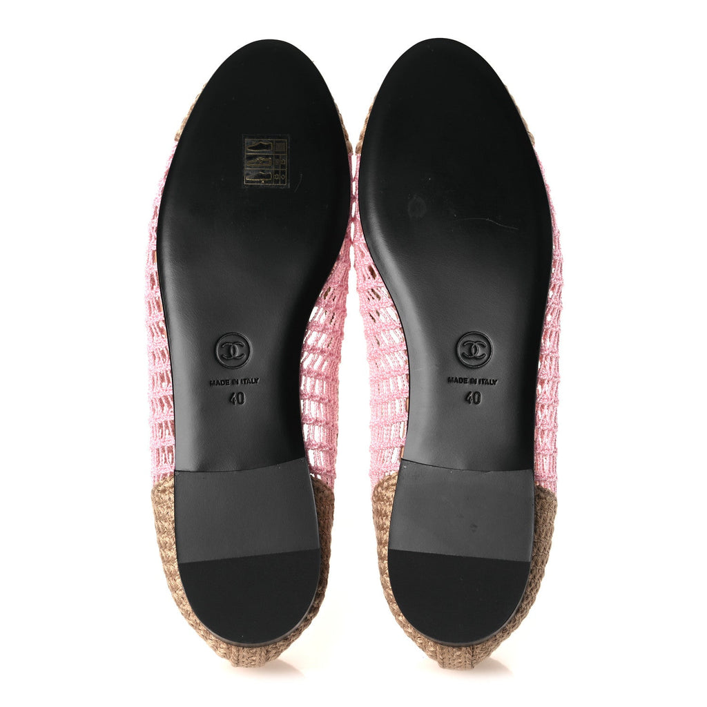 Raffia Cap Toe Ballerina Flats 40 Pink Beige