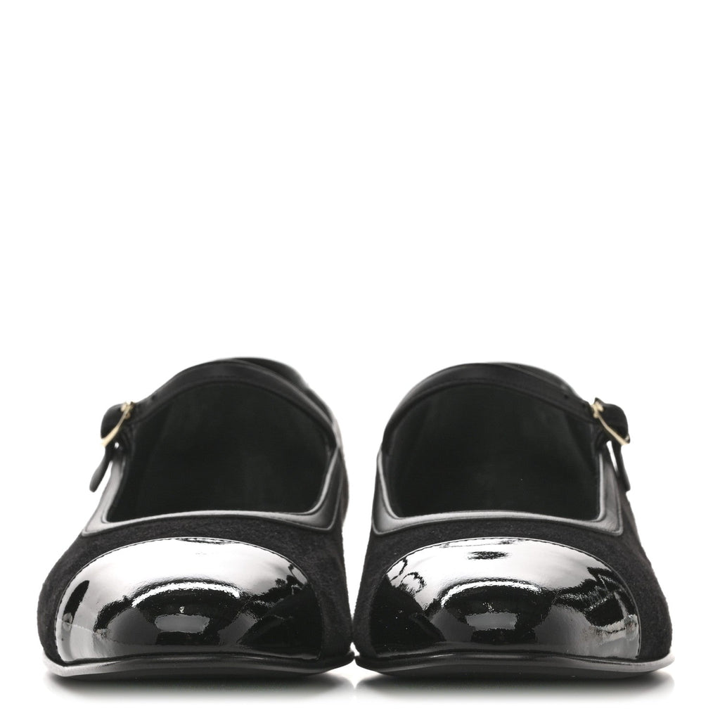 Suede Kidskin Lambskin Patent Calfskin Cap Toe CC Mary Jane Flats 39.5 Black