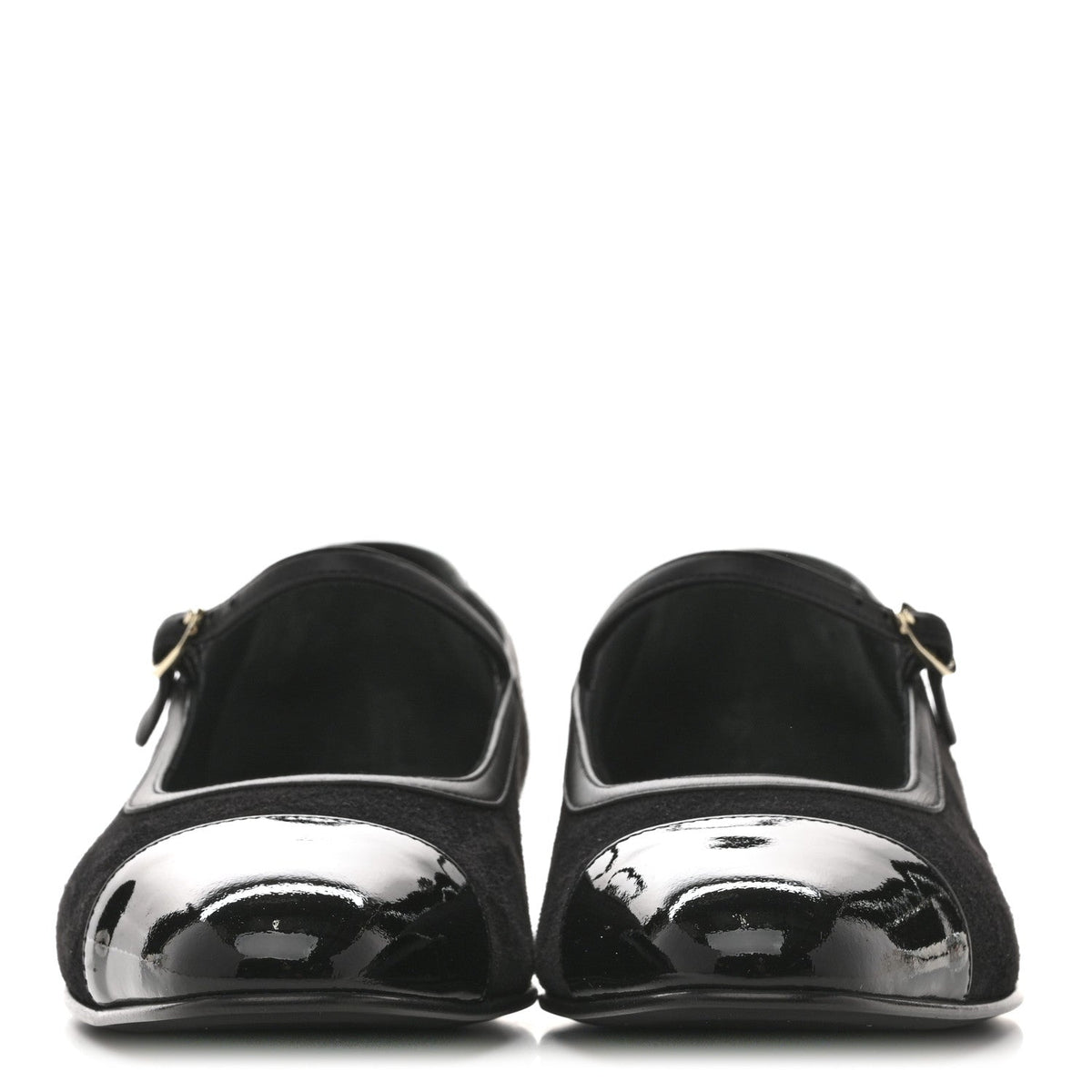 Suede Kidskin Lambskin Patent Calfskin Cap Toe CC Mary Jane Flats 39.5 Black