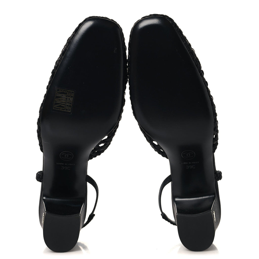 Satin Braided Slingback Flats 39.5 Black