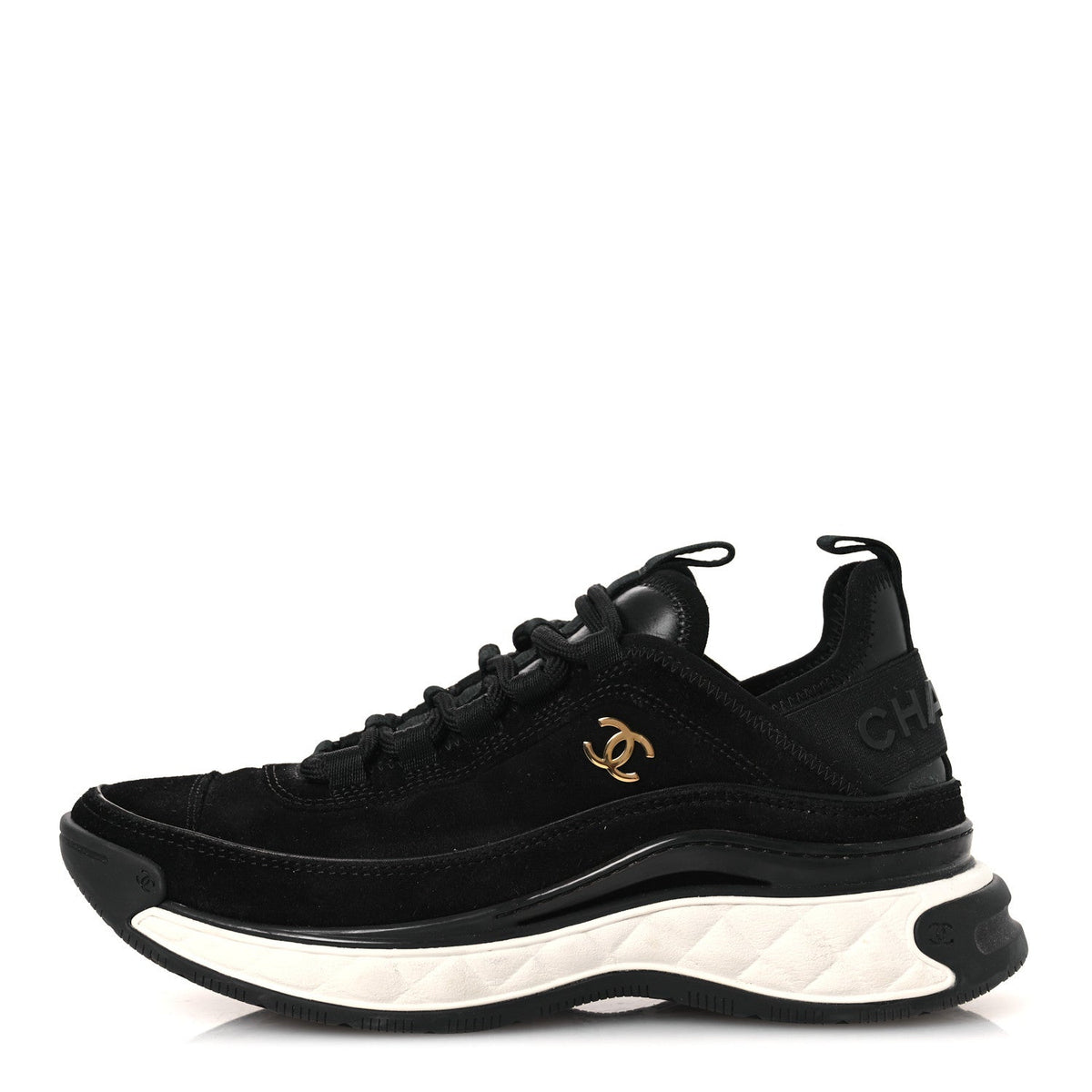 Suede Calfskin Nylon Grosgrain CC Sneakers 36 Black