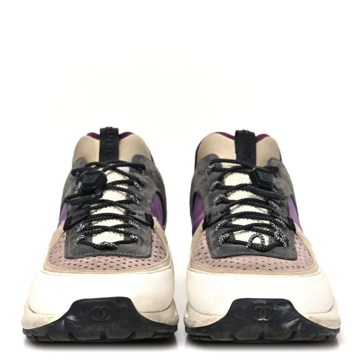 Fabric Suede Calfskin Mesh Womens CC Sneakers 42 White Grey Purple