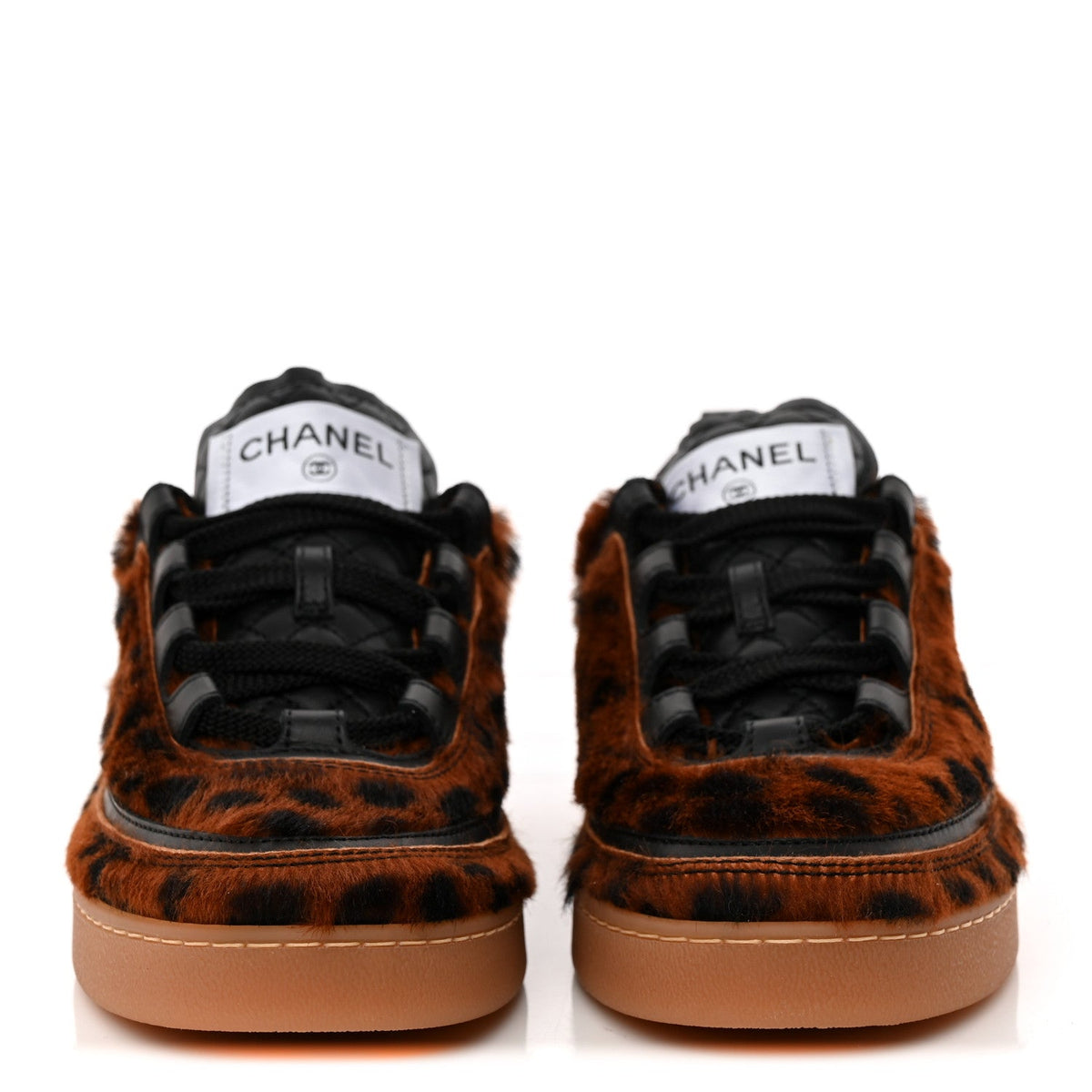 Lambskin Cheetah Print Quilted Sneakers 38.5 Brown Black