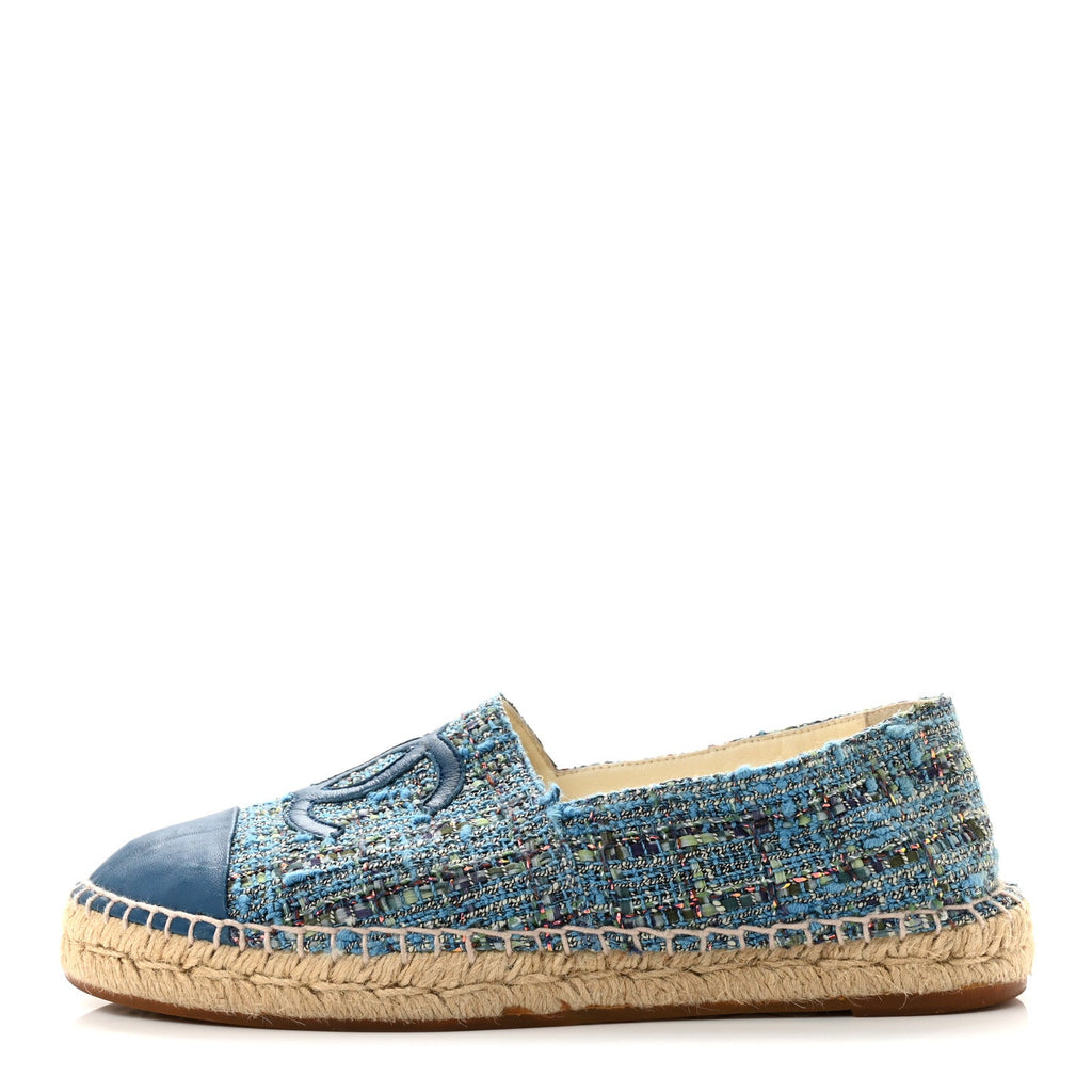 Tweed Lambskin CC Espadrilles 38 Blue
