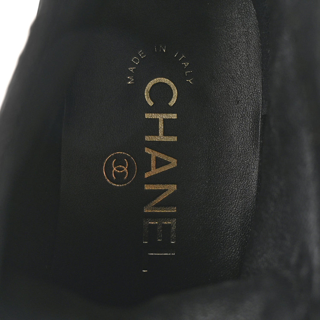Shiny Calfskin Velvet Pearl Combat Short Boots 36 Black