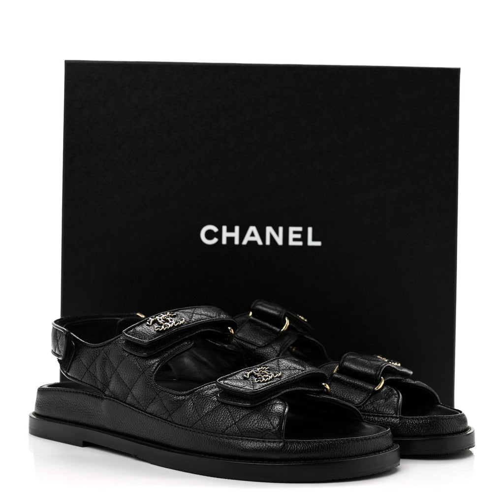 Grained Calfskin Velcro Dad Sandals 39.5 Black