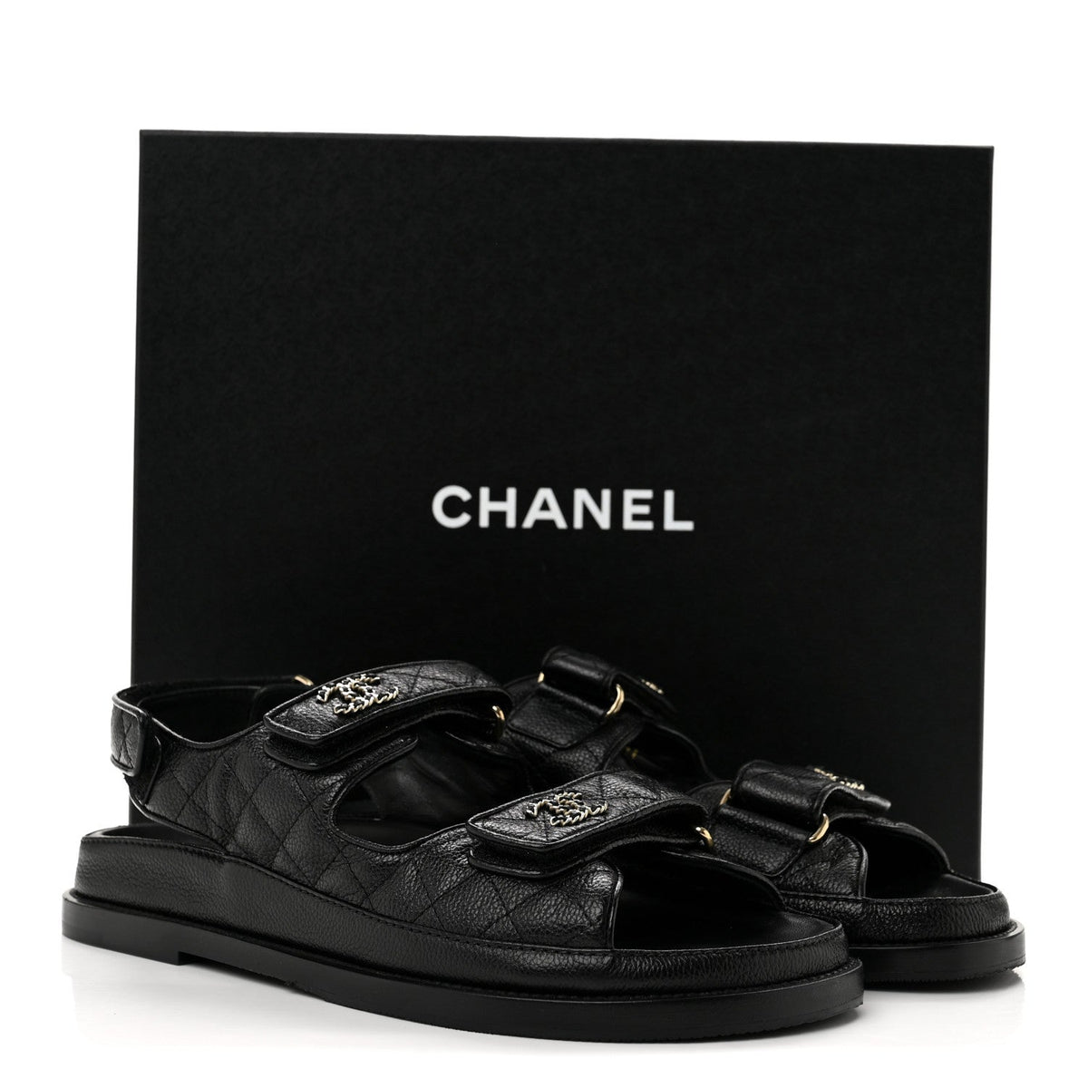 Grained Calfskin Velcro Dad Sandals 39.5 Black