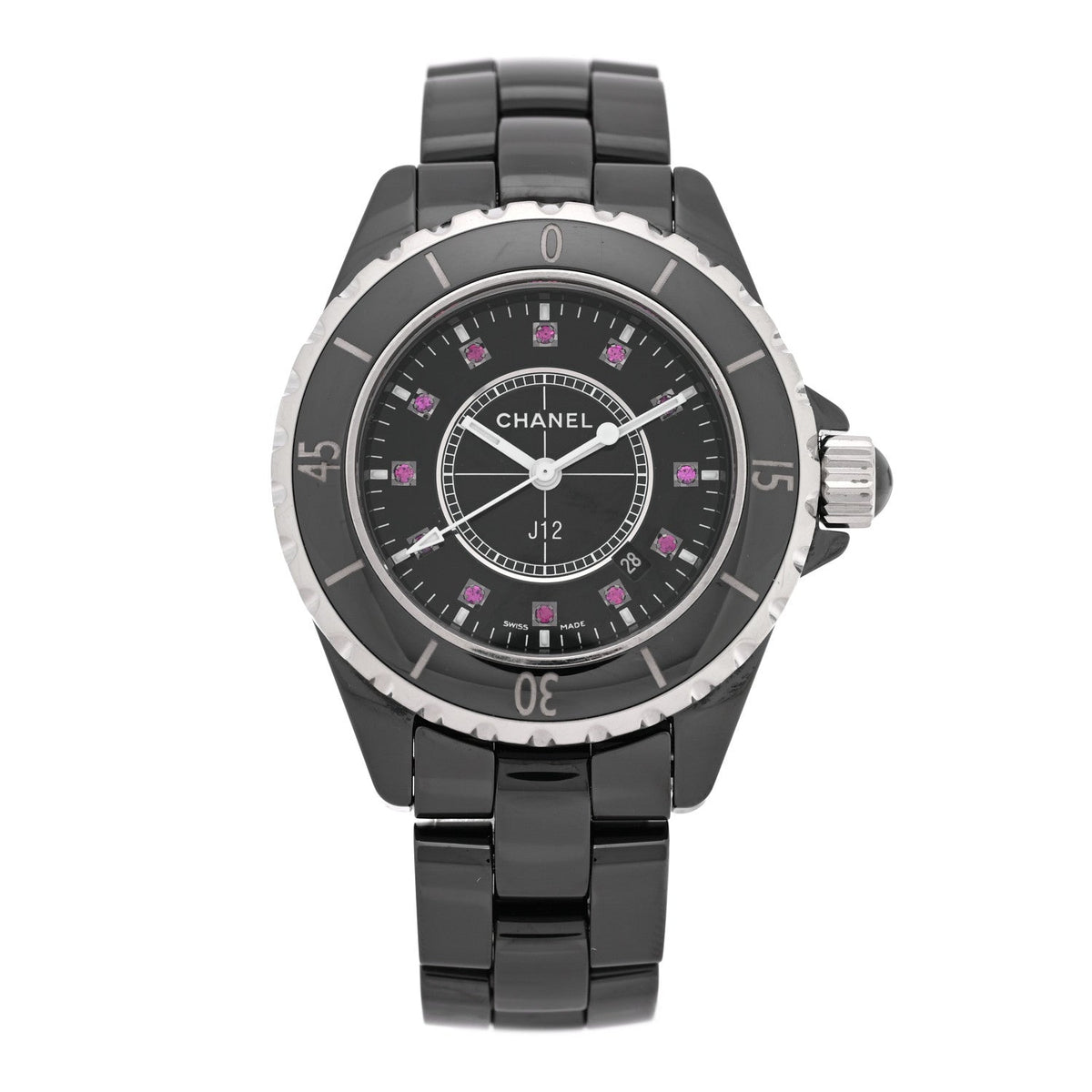 Stainless Steel Ceramic Ruby 33mm J12 Quartz Watch Black
