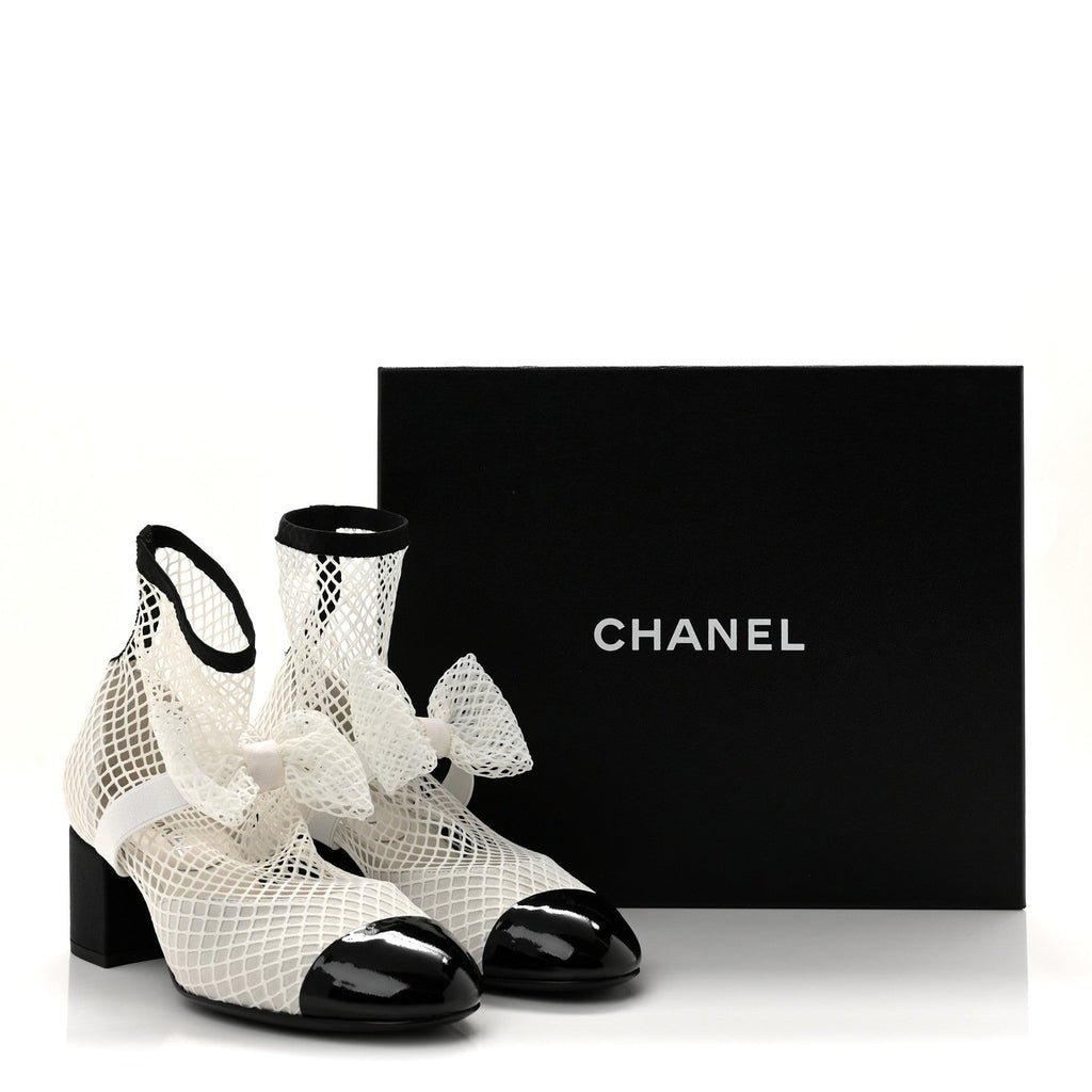 Mesh Kid Suede Patent Mary Jane Short Boots 37.5 White Black