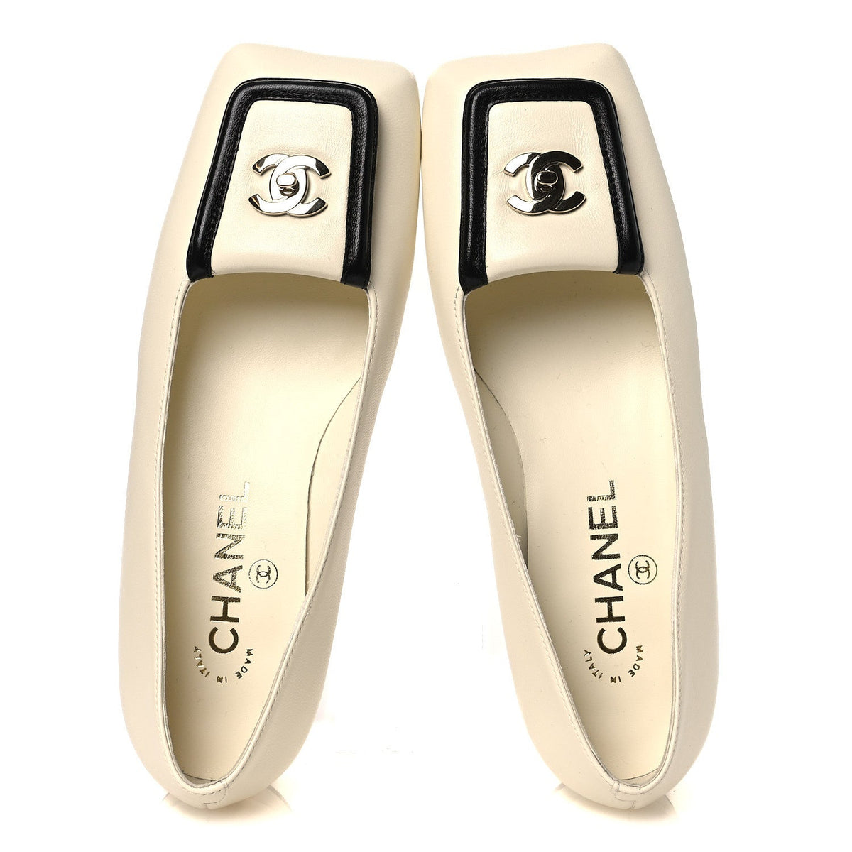 Lambskin Turnlock CC Ballet Flats 36 Ivory Black