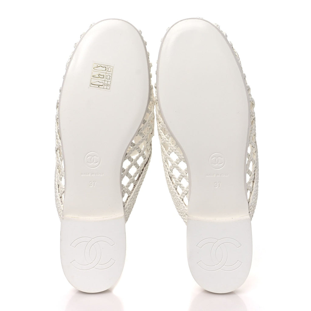 Braided Lambskin Mule Sandals 37 White