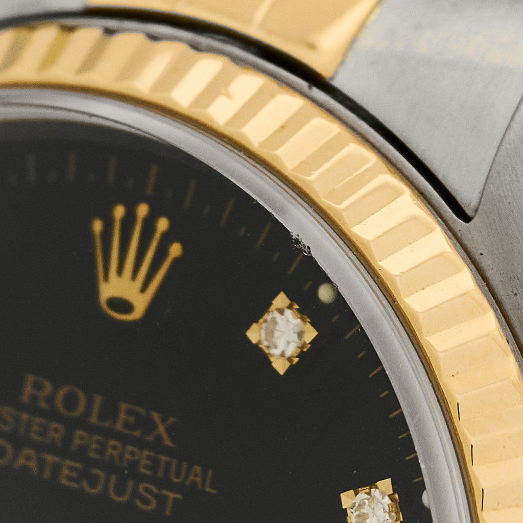 Stainless Steel 18K Yellow Gold Diamond 36mm Oyster Perpetual Datejust Watch Black 16233