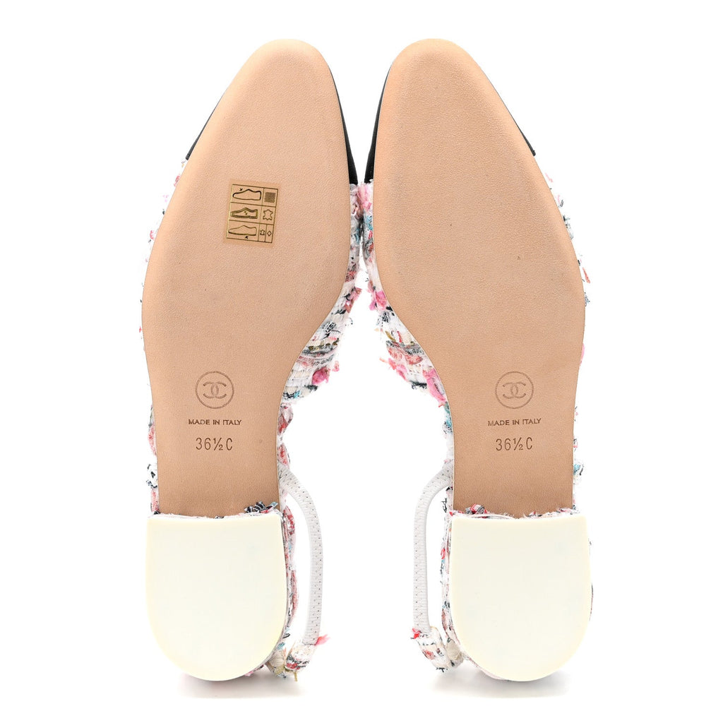 Tweed Grosgrain Cap Toe CC Slingback Flat 36.5 Pink Multicolor