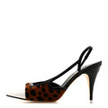 Lambskin Mixed Fibers Cap Toe CC Slingback Flats 36.5 Brown Black White
