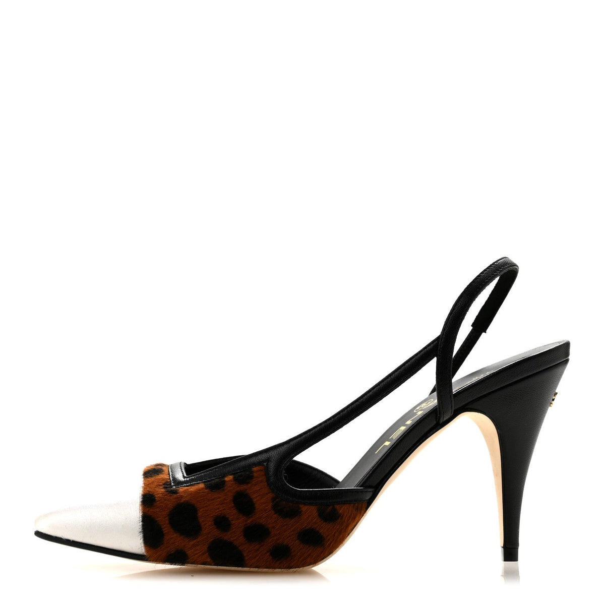 Lambskin Mixed Fibers Cap Toe CC Slingback Flats 36.5 Brown Black White