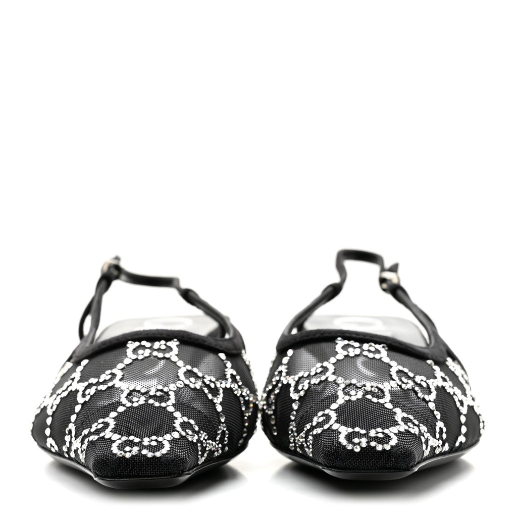 Tela Retino Kid Scamosciato Crystal GG Monogram Square G 35mm Slingback Pumps 36.5 Black