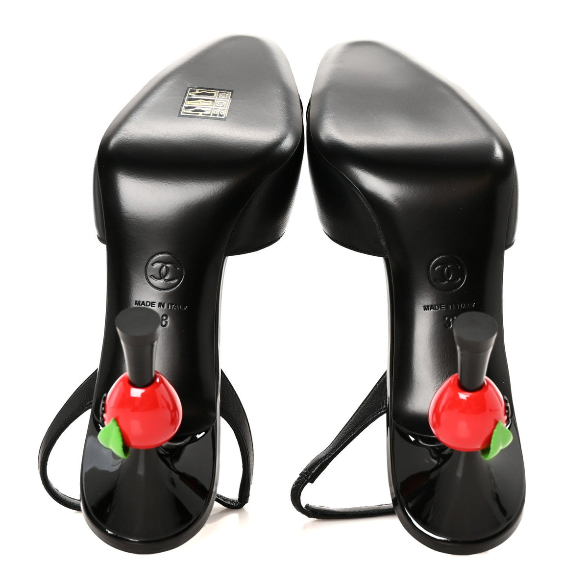Lambskin Patent Cap Toe CC Apple Slingback Pumps 38 Black