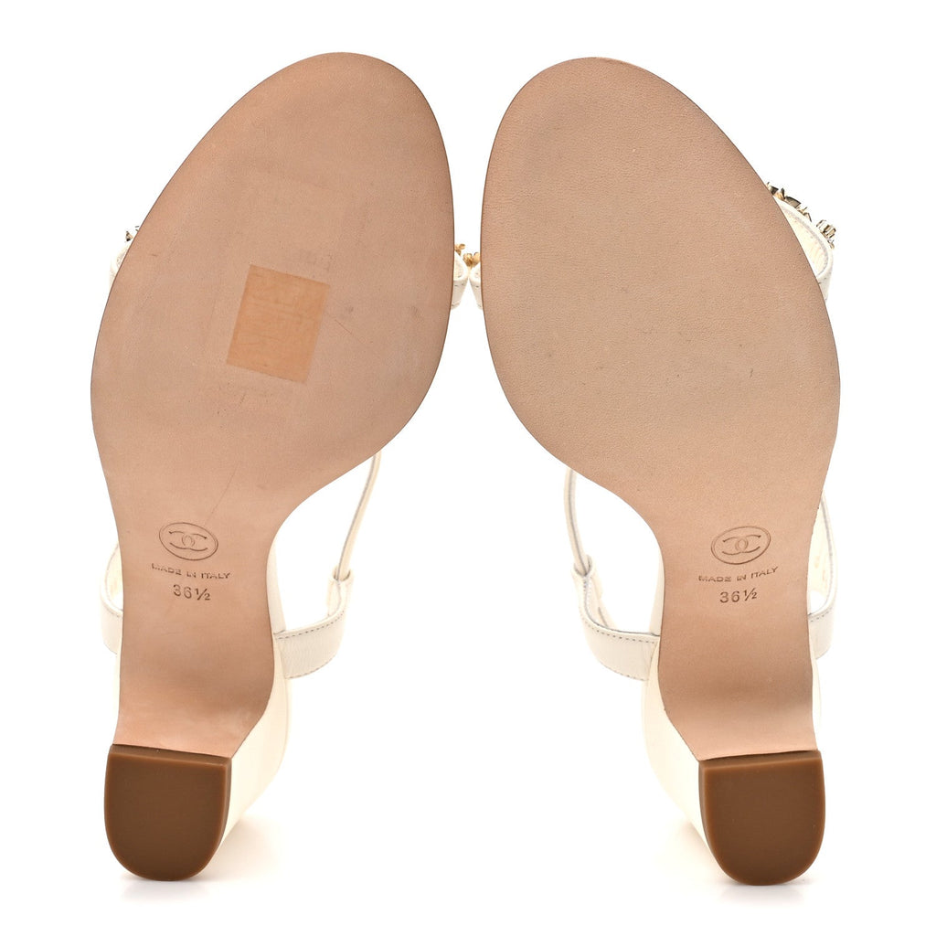 Lambskin Pearl CC Star Sandals 36.5 White