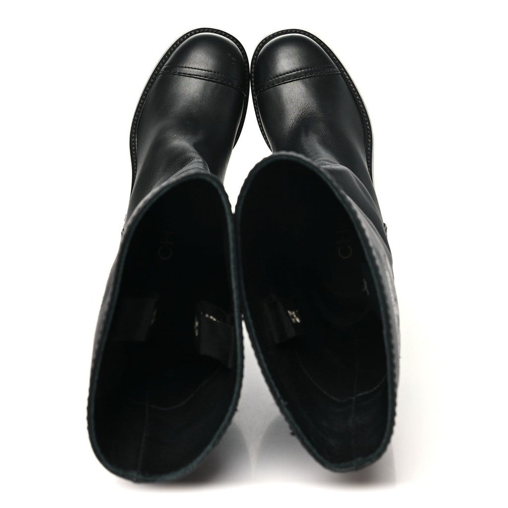 Calfskin Cap Toe High Boots 35 Black