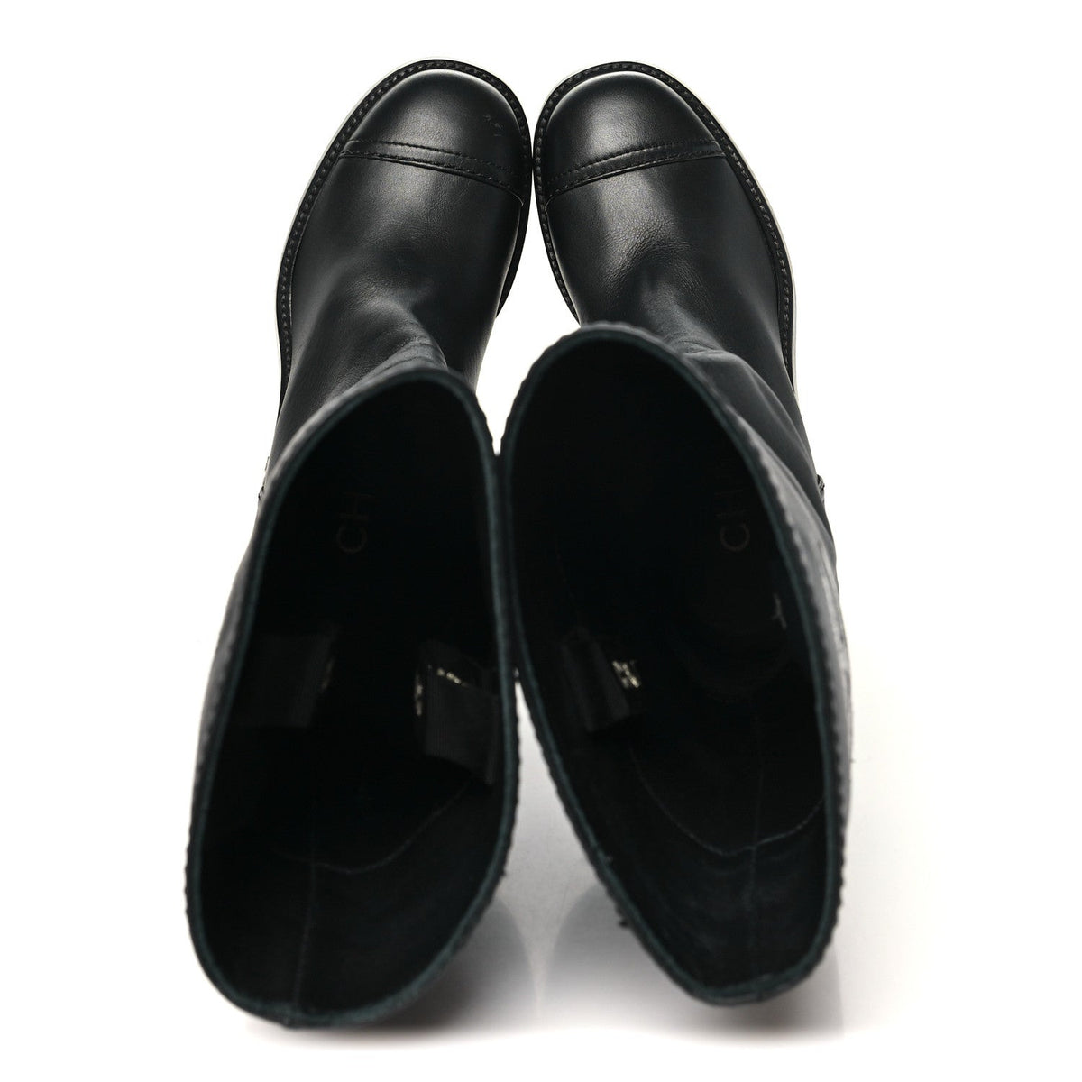 Calfskin Cap Toe High Boots 35 Black