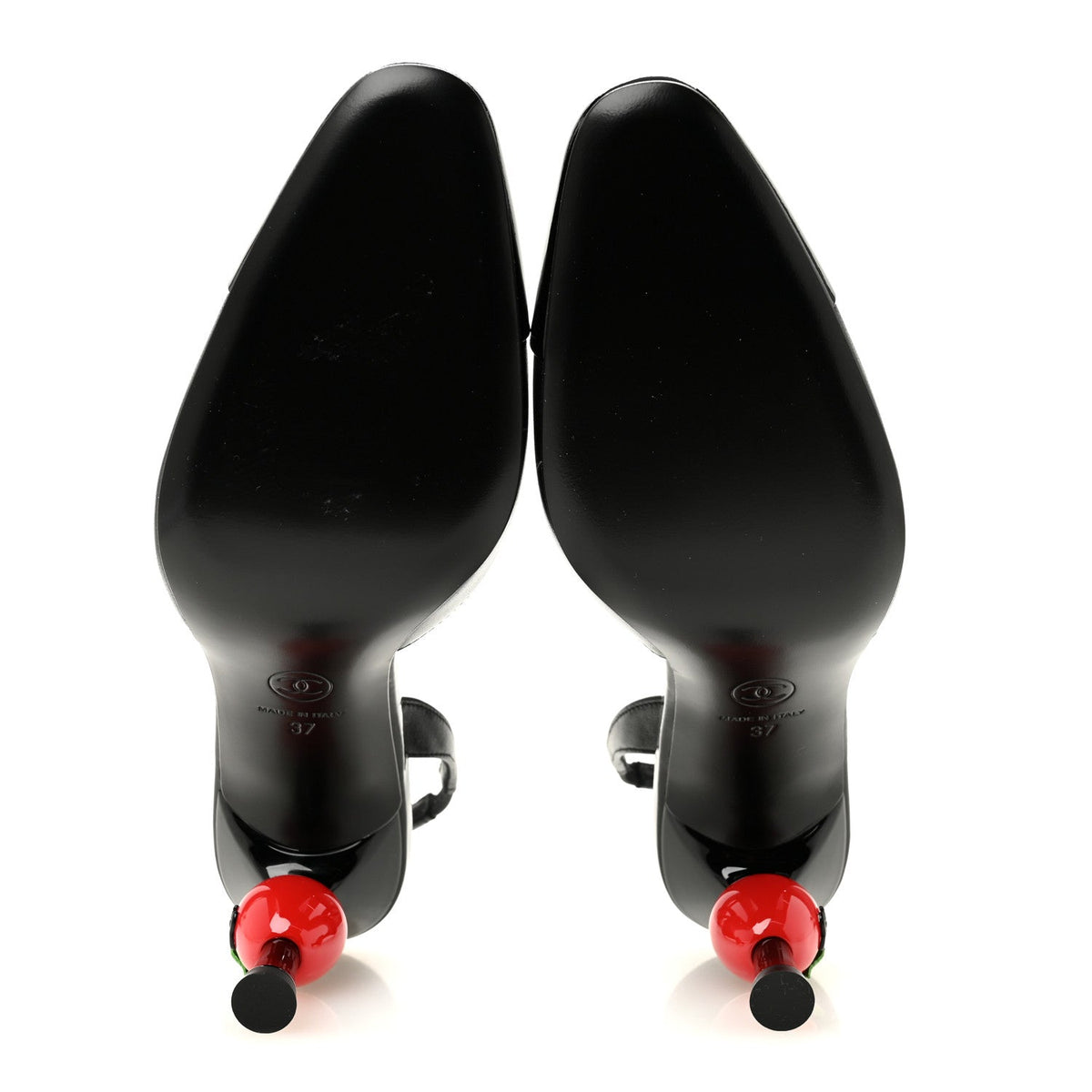 Lambskin Patent Cap Toe CC Apple Slingback Pumps 37 Black