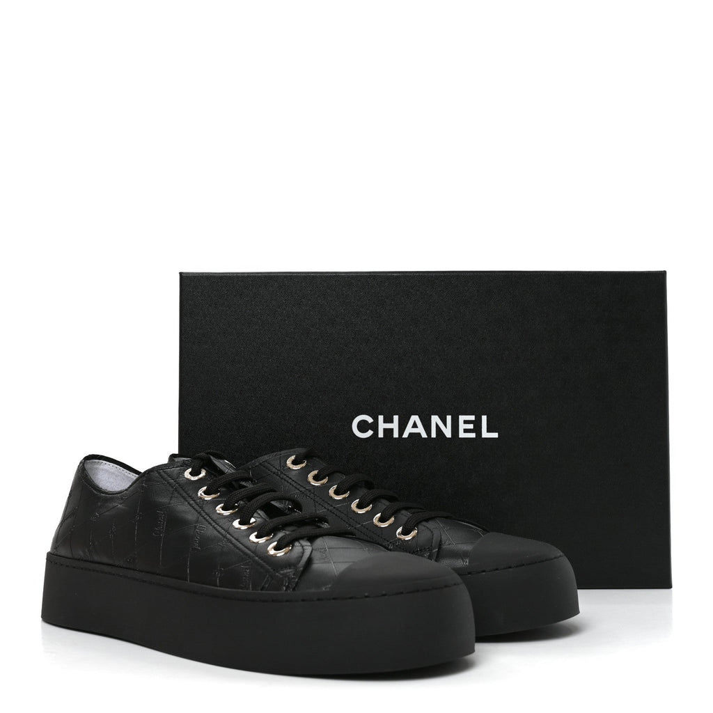 Lambskin Printed Logo Sneakers 41 Black