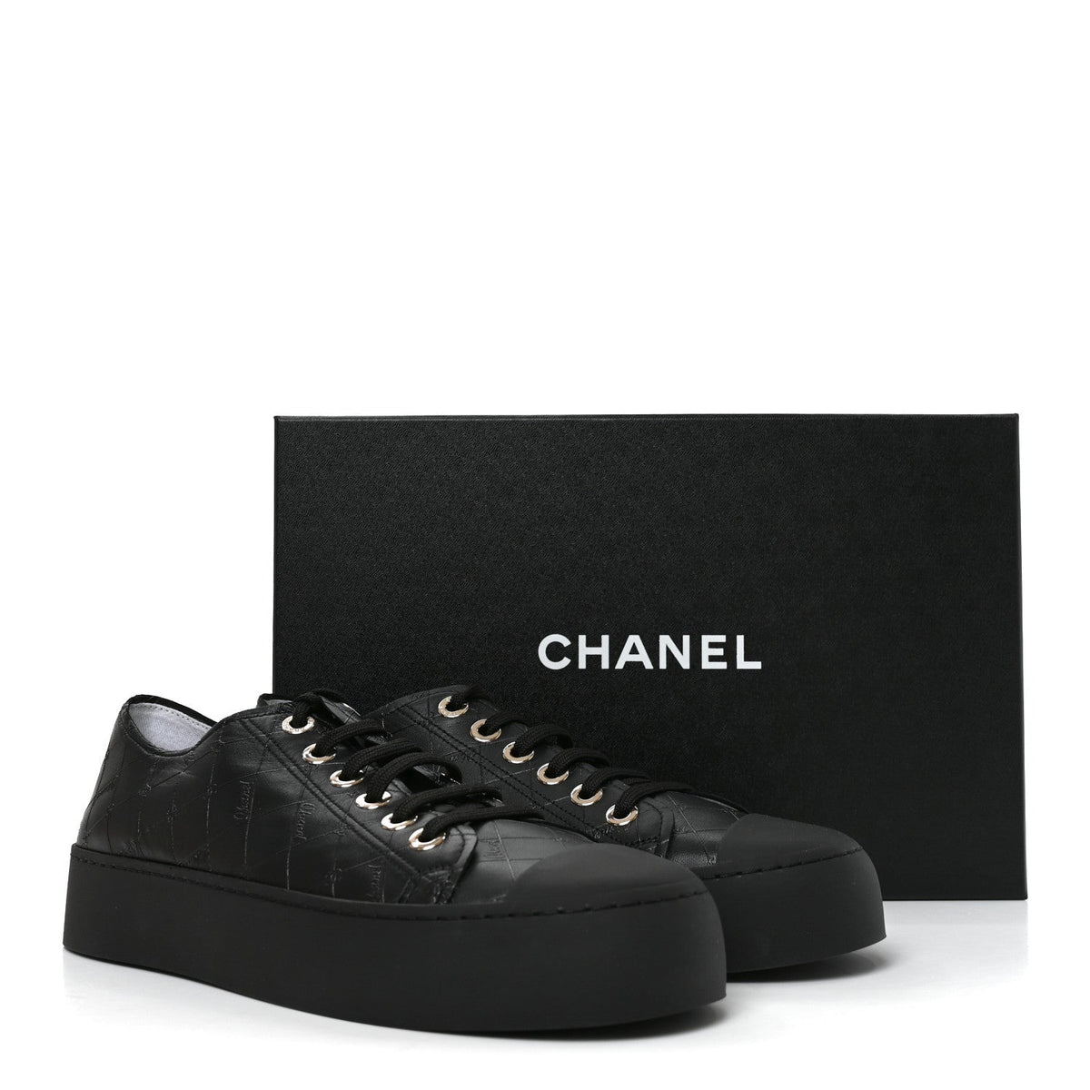 Lambskin Printed Logo Sneakers 41 Black