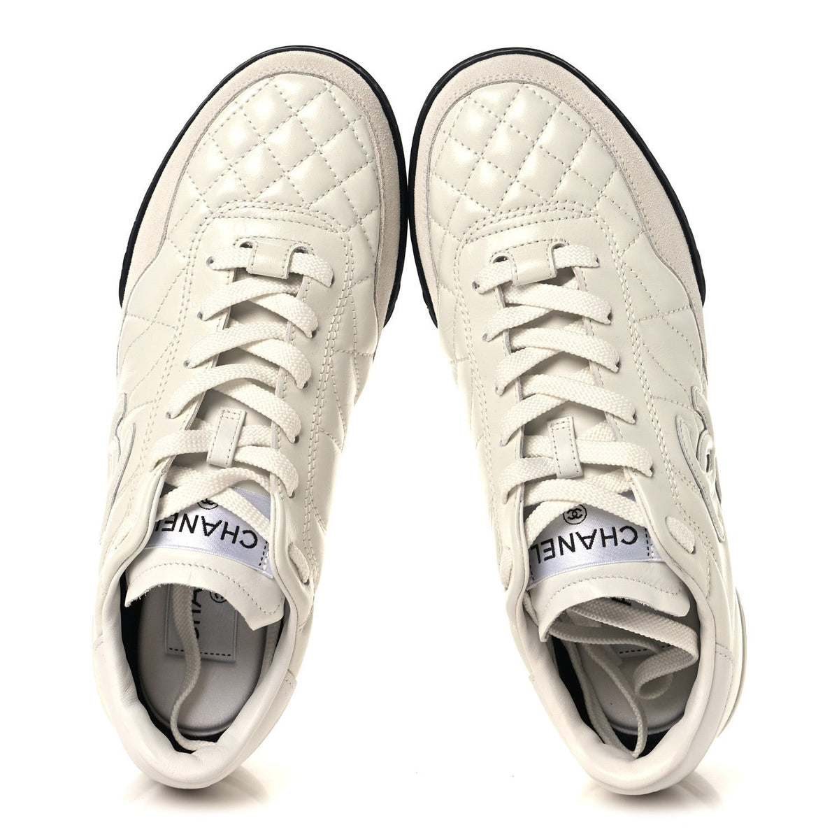 Shiny Calfskin Suede Quilted CC Logo Sneakers 36.5 White