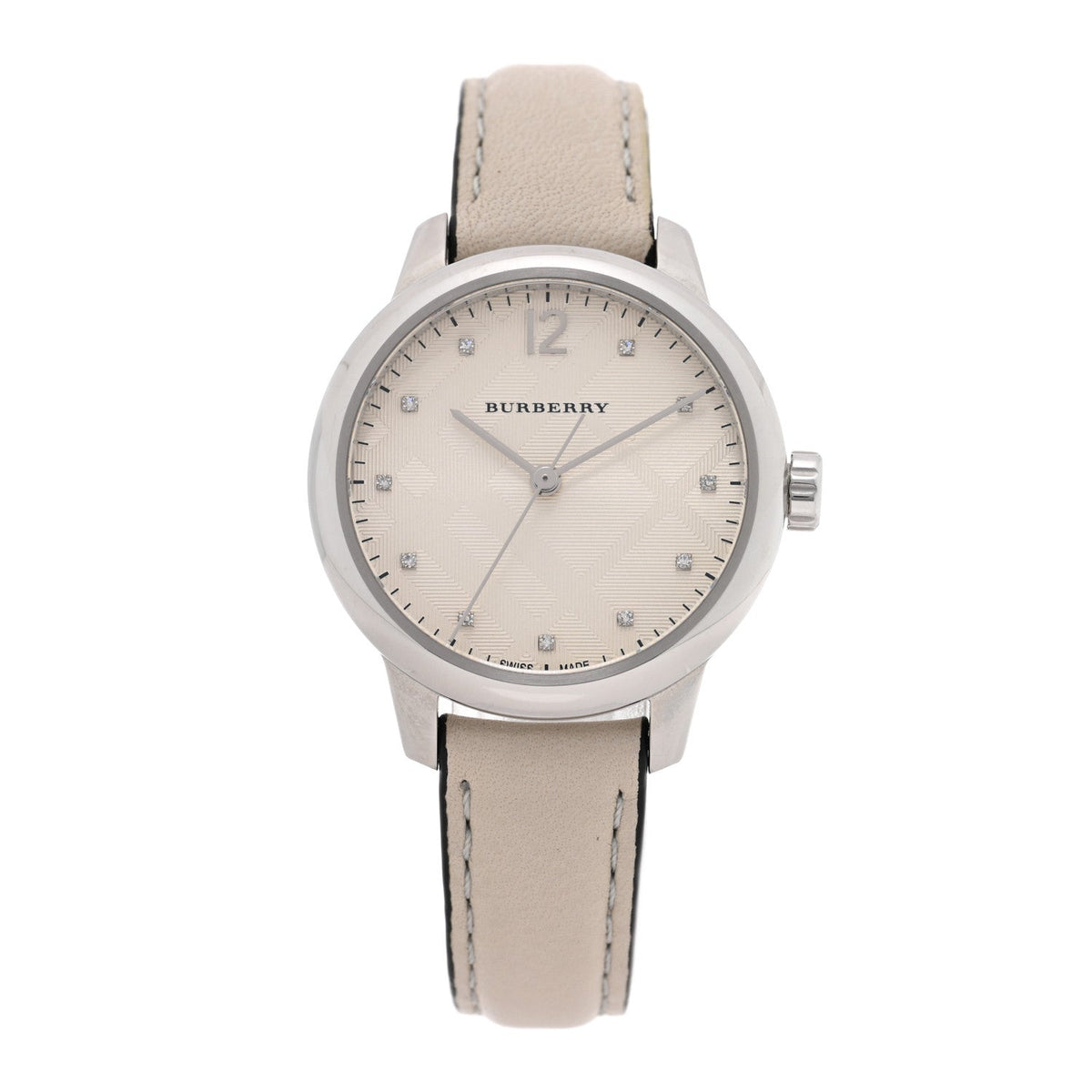 Stainless Steel Calfskin Diamond 32mm Classic Round Quartz Watch Taupe BU10105