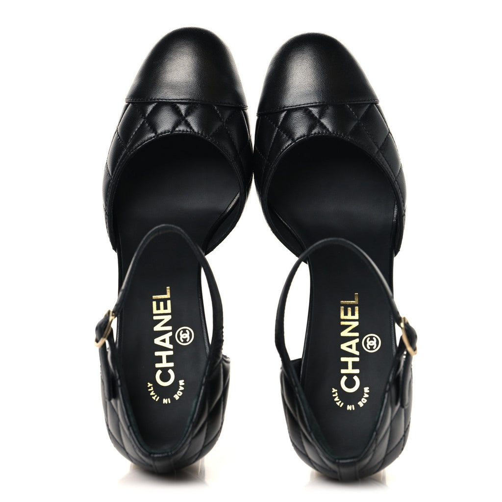 Lambskin Quilted Cap Toe Mary Jane Pumps 37.5 Black