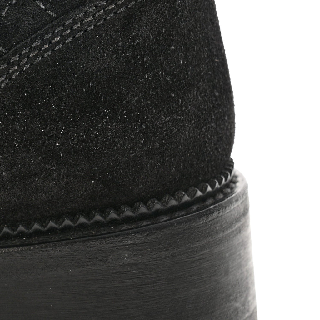 Suede Calfskin Quilted Lace Up Boots 38 Black