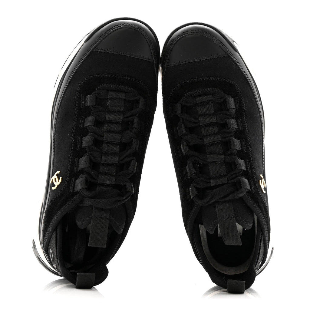 Velvet Calfskin Mixed Fibers CC Sneakers 38 Black
