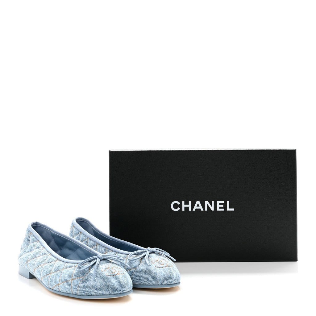 Denim Quilted Cap Toe CC Ballerina Flats 36.5 Light Blue