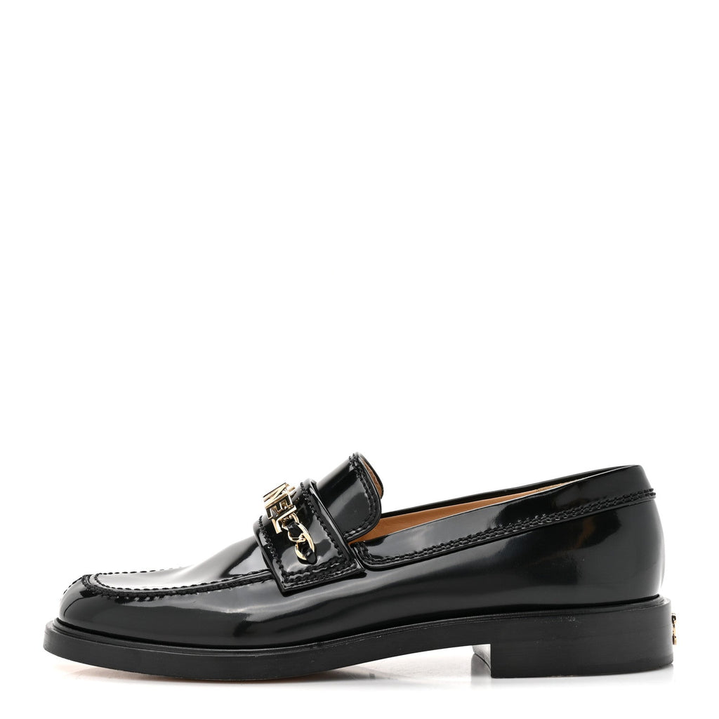 Shiny Calfskin Logo Loafers 39 Black