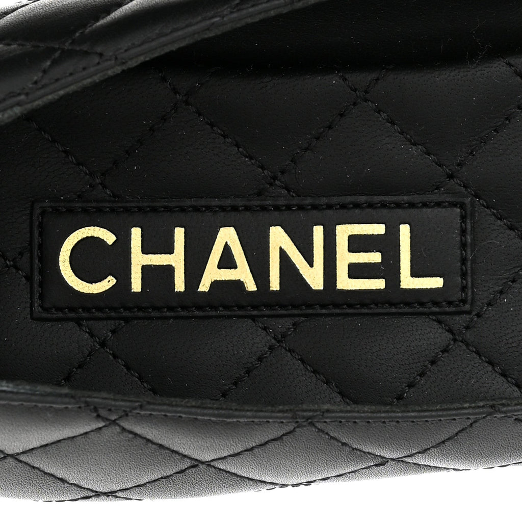 Calfskin Lambskin Quilted CC Cap Toe Ballerina Flats 37 Black
