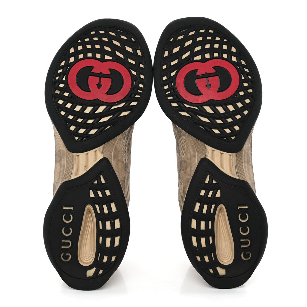Ultralight Plume Calfskin Monogram Printed Mens Gucci Run Sneakers 11.5 Beige Ebony