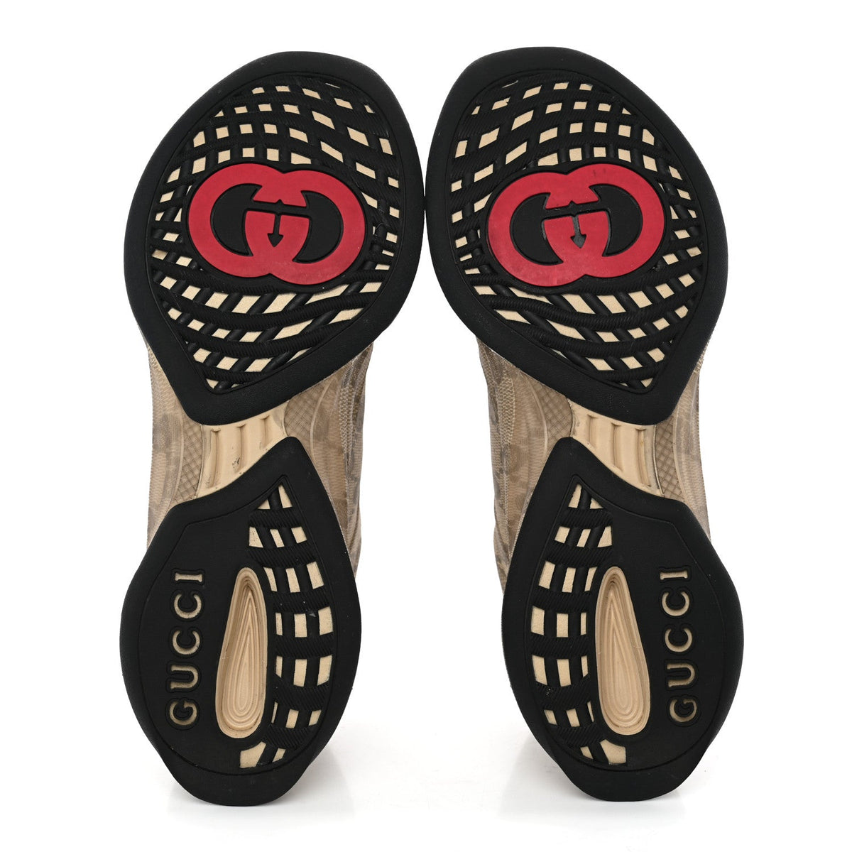 Ultralight Plume Calfskin Monogram Printed Mens Gucci Run Sneakers 11.5 Beige Ebony
