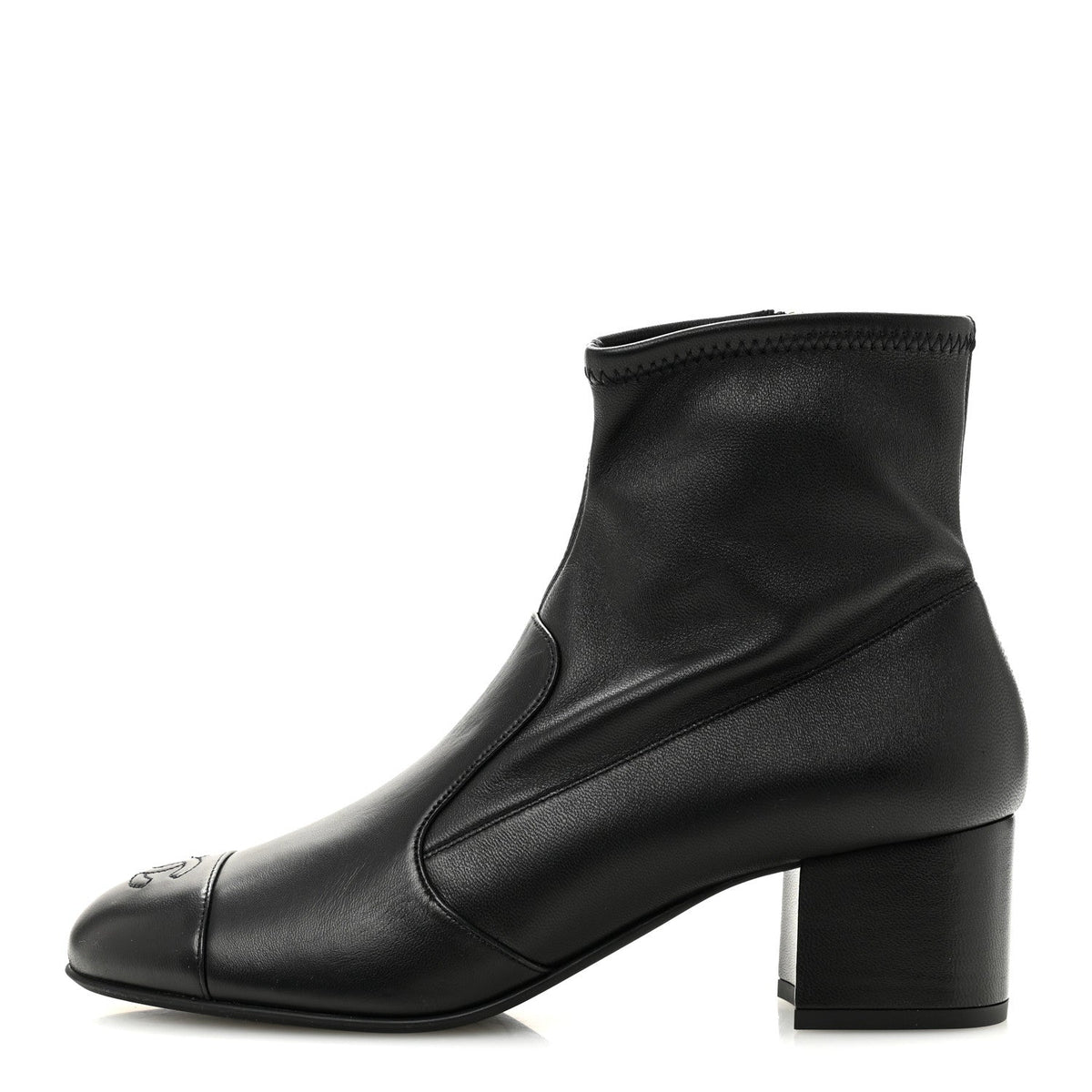 Stretch Lambskin Cap Toe CC Uniform Short Boots 40 Black