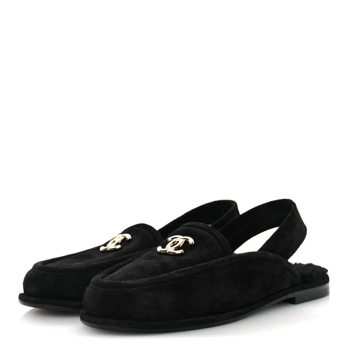 Suede Calfskin CC Slingback Loafers 37.5 Black