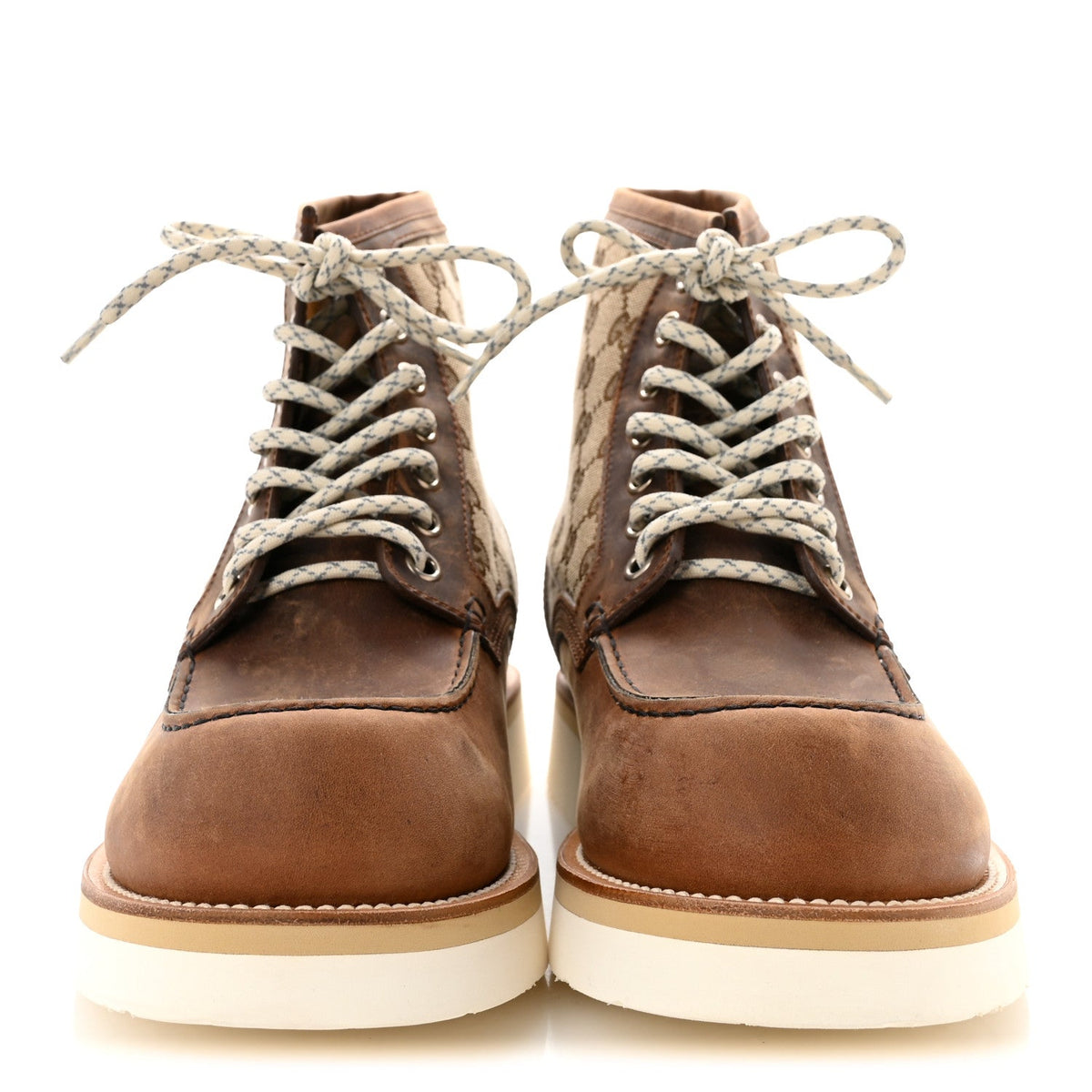 Garrett Calfskin Monogram Mens Ala Boots 10.5 Beige Ebony Cuir