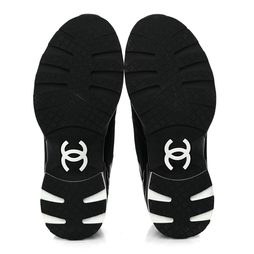 Mixed Fibers Suede Shiny Calfskin Womens CC Sneakers 38 Black