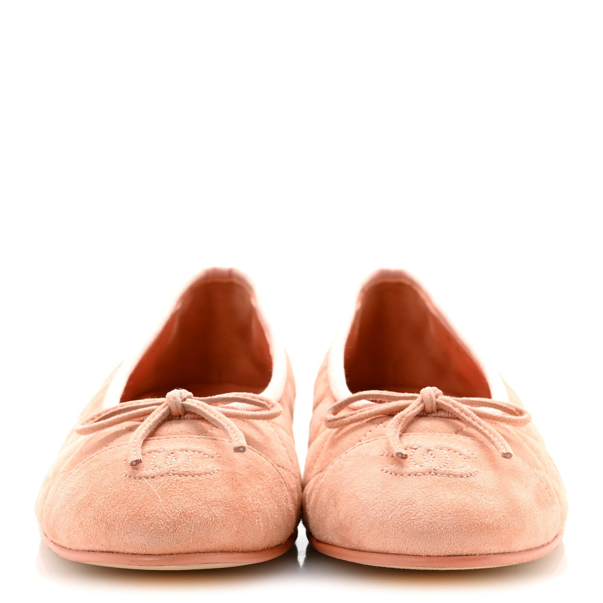 Suede Kidskin Quilted Cap Toe CC Ballerina Flats 38.5 Light Orange