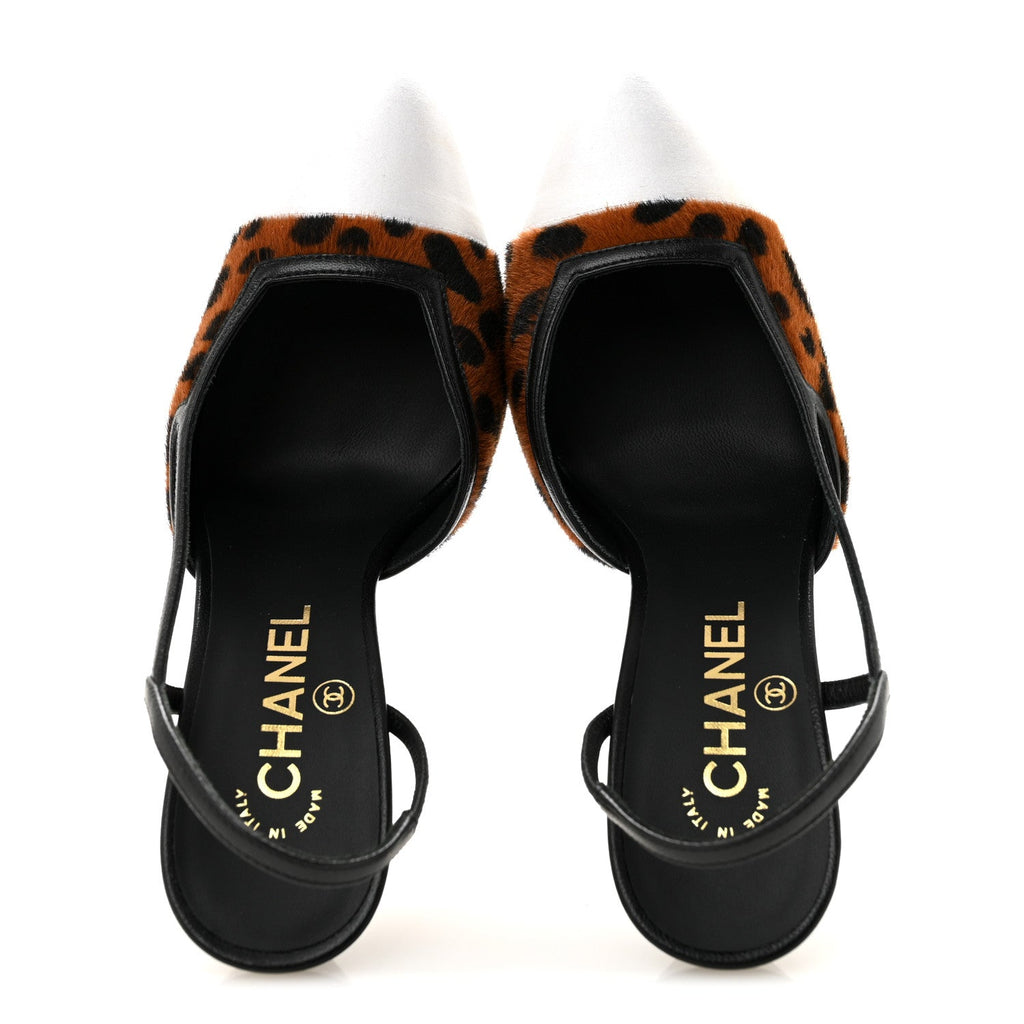 Lambskin Mixed Fibers Cap Toe CC Slingback Flats 36.5 Brown Black White