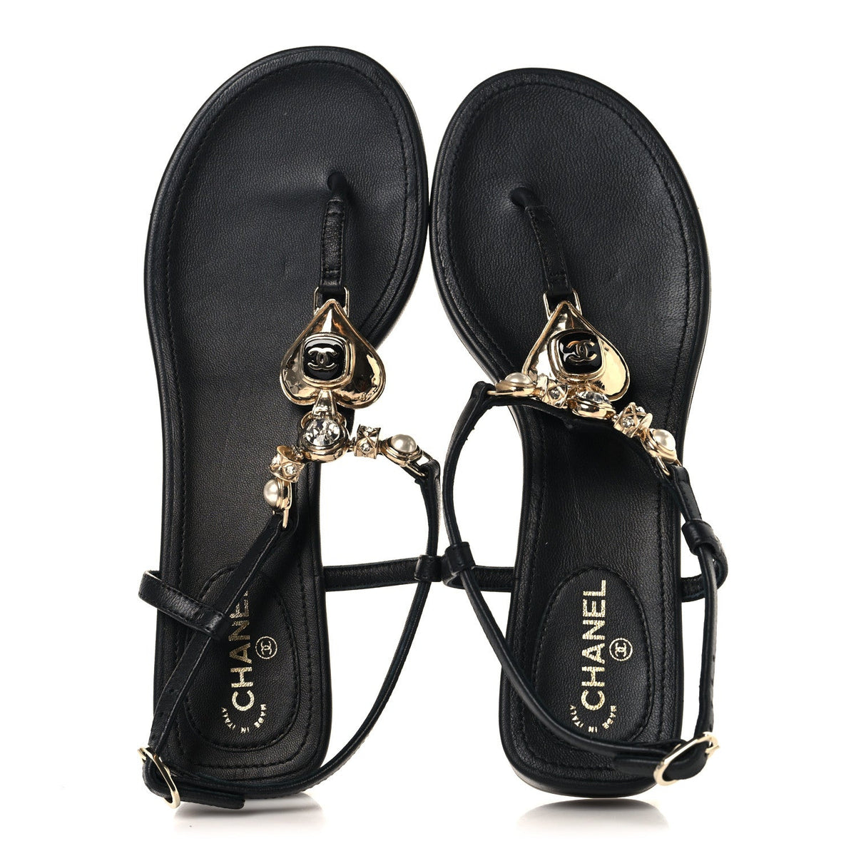 Lambskin Metal Heart Thong Sandals 37 Black