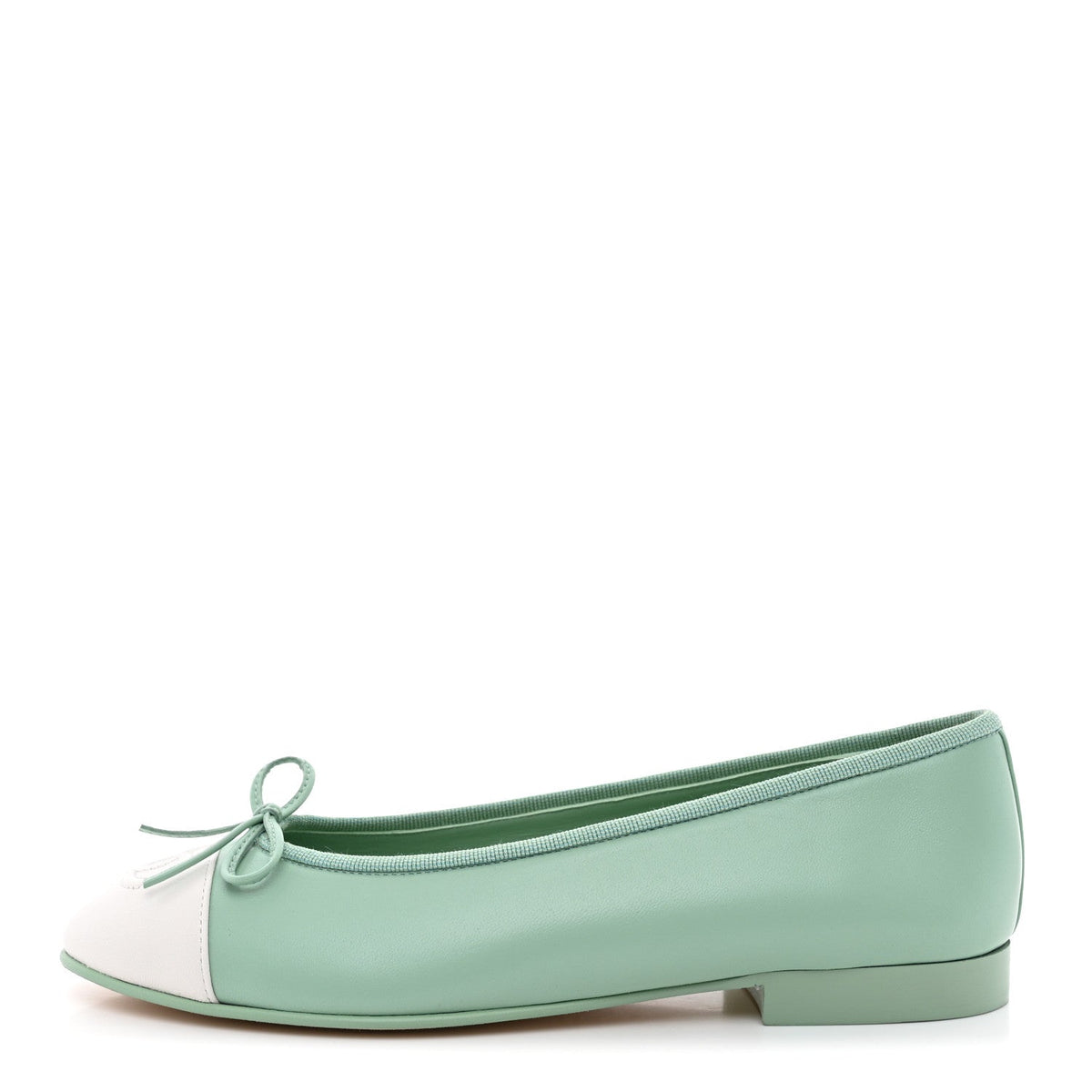 Lambskin CC Cap Toe Ballerina Flats  36.5 Light Green White