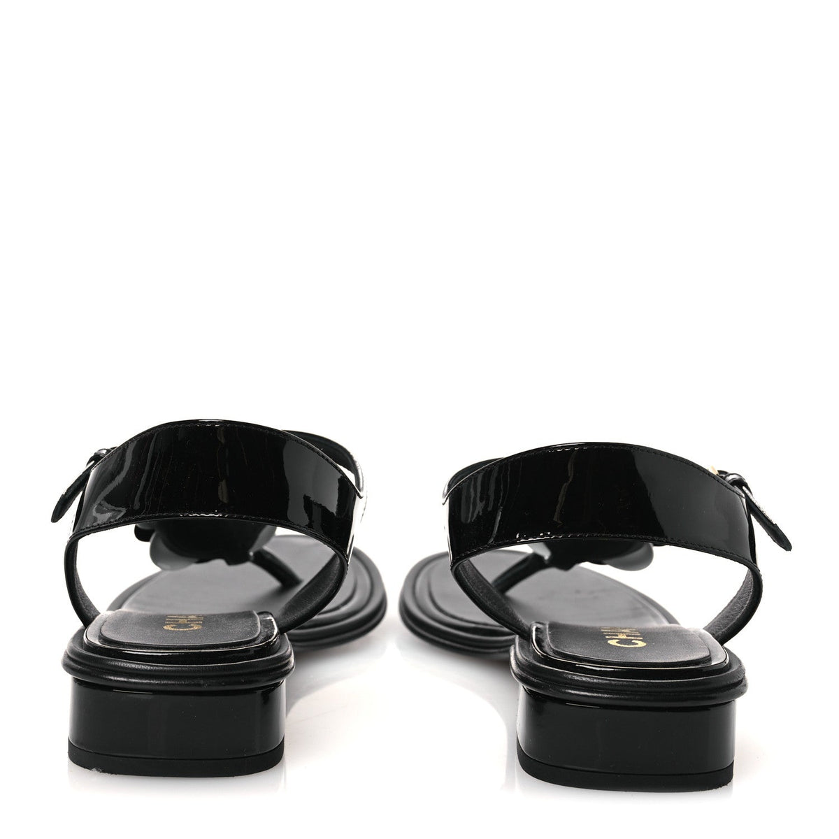 Patent Calfskin Camellia Thong Sandals 37 Black White