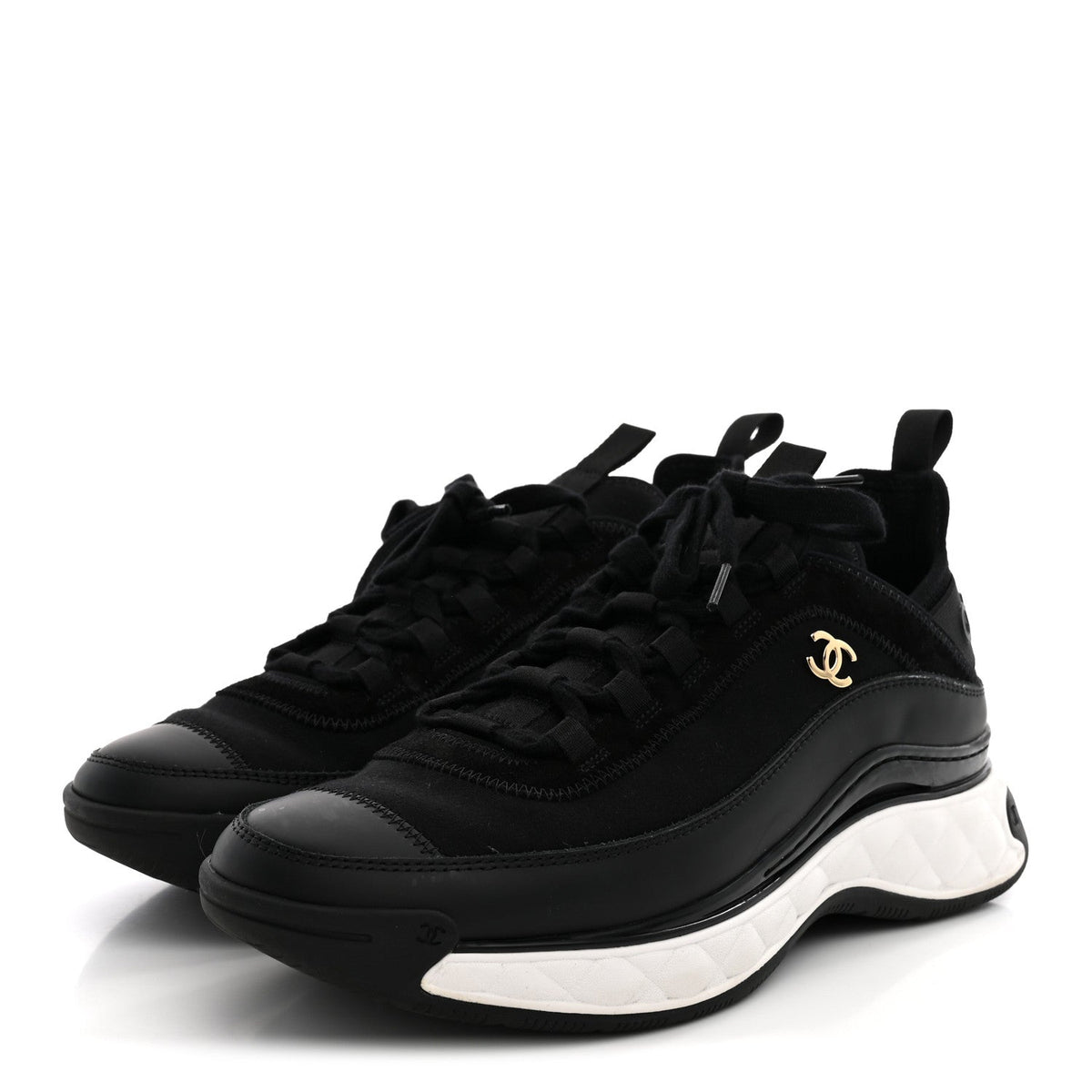 Velvet Calfskin Mixed Fibers CC Sneakers 40 Black