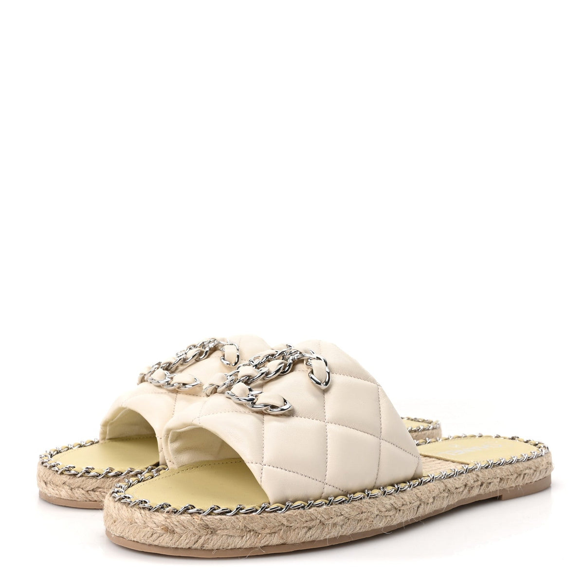 Lambskin Quilted CC Chain Espadrille Mules 41 Ivory